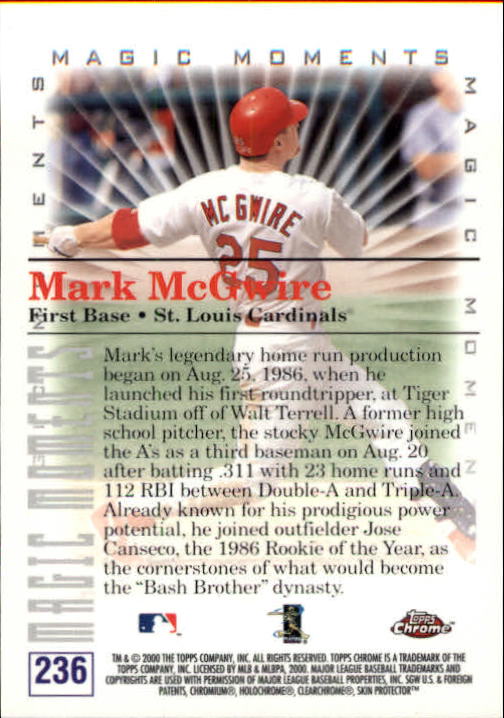 2000 Topps Chrome #236A M.McGwire MM 1st HR back image