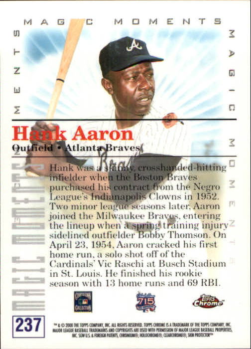 2000 Topps Chrome #237A H.Aaron MM 1st Career HR back image