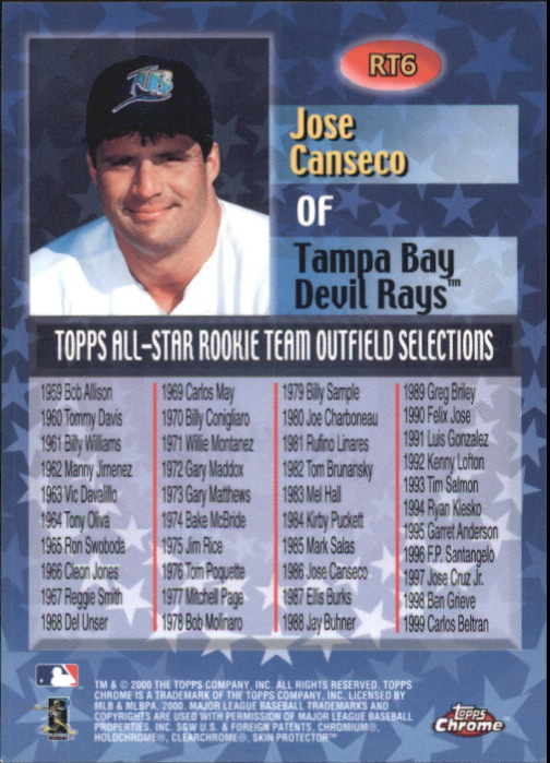 2000 Topps Chrome All-Star Rookie Team #RT6 Jose Canseco back image