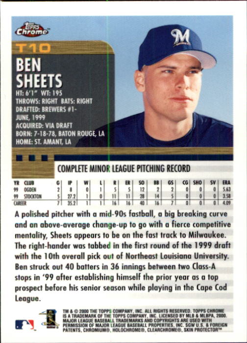 2000 Topps Chrome Traded #T10 Ben Sheets back image