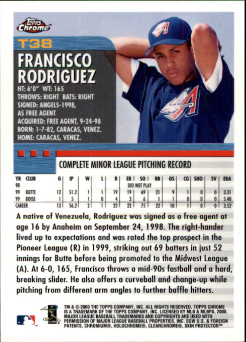 2000 Topps Chrome Traded #T38 Francisco Rodriguez RC back image