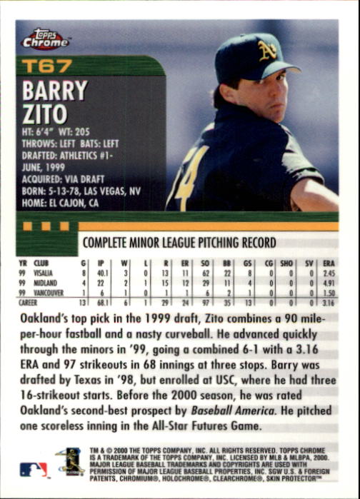 2000 Topps Chrome Traded #T67 Barry Zito back image