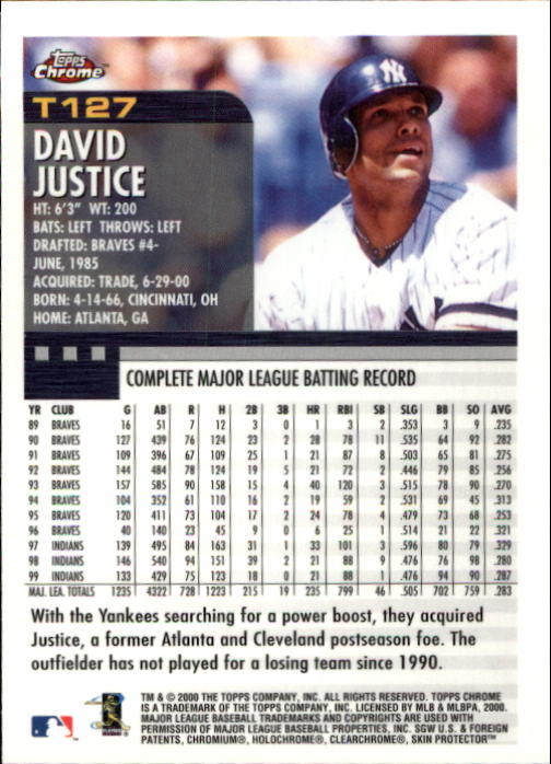 2000 Topps Chrome Traded #T127 David Justice back image