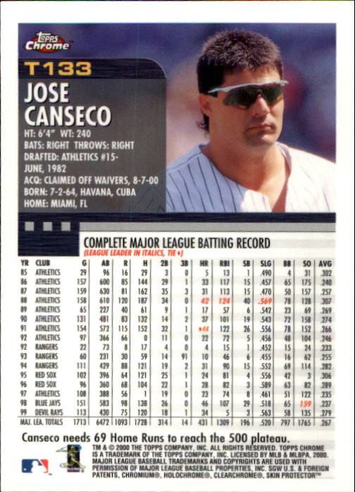 2000 Topps Chrome Traded #T133 Jose Canseco back image