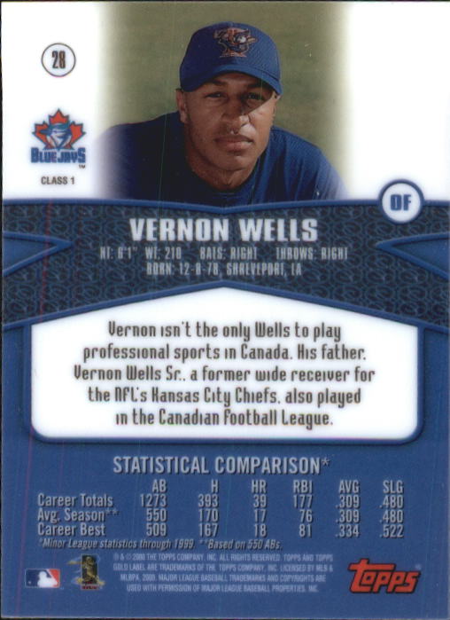 2000 Topps Gold Label Class 1 #28 Vernon Wells back image