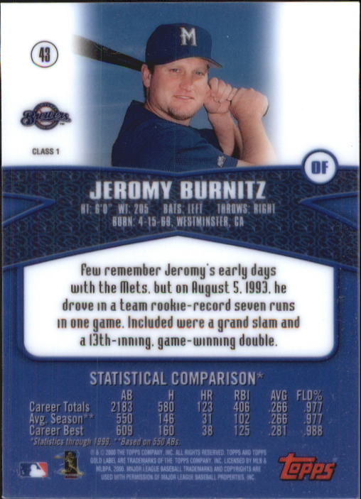 A6677- 2000 Topps Gold Label BB #s 1-100 +Inserts -You Pick- 15+ FREE US SHIP - Picture 51 of 425