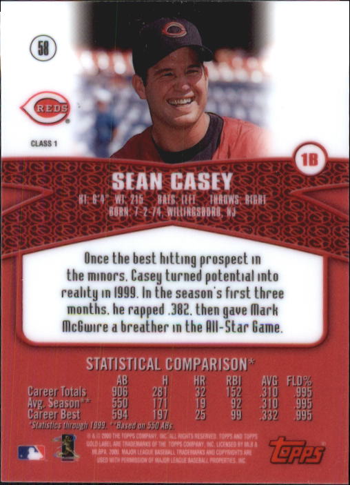 2000 Topps Gold Label Class 1 #58 Sean Casey back image