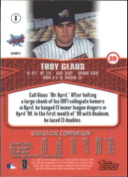 2000 Topps Gold Label Class 2 #6 Troy Glaus back image