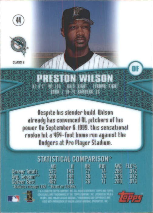 2000 Topps Gold Label Class 2 #44 Preston Wilson back image