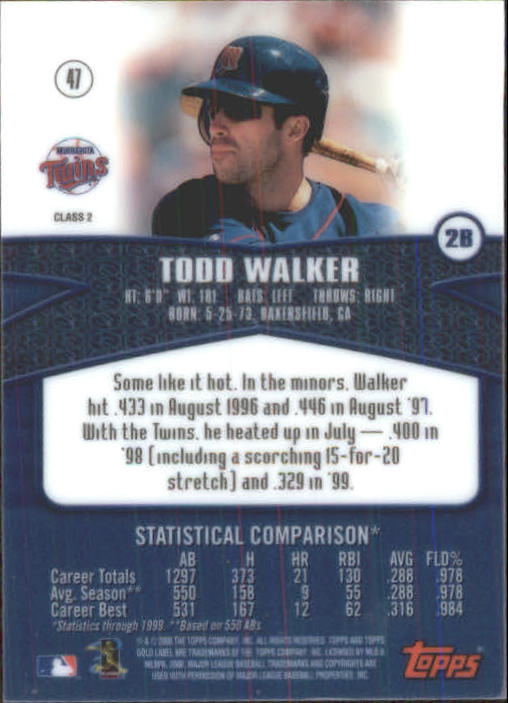 2000 Topps Gold Label Class 2 #47 Todd Walker back image