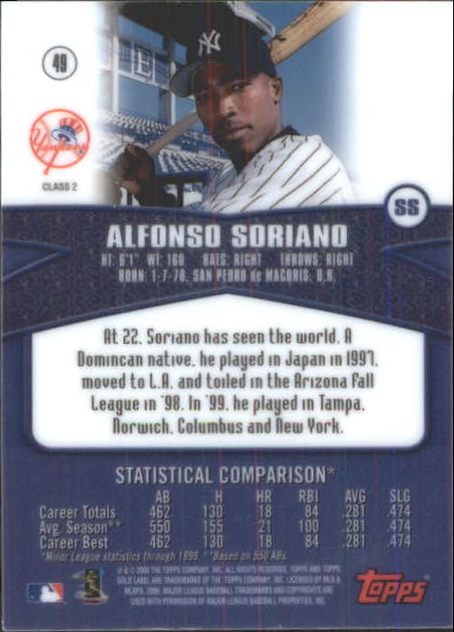 2000 Topps Gold Label Class 2 #49 Alfonso Soriano back image