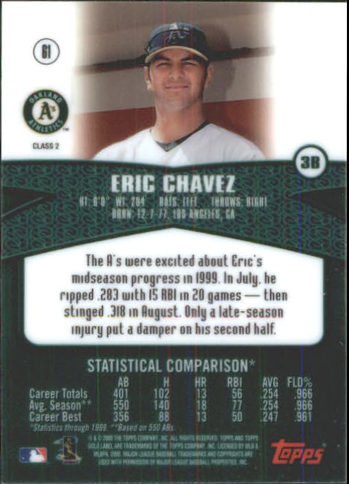 2000 Topps Gold Label Class 2 #61 Eric Chavez back image