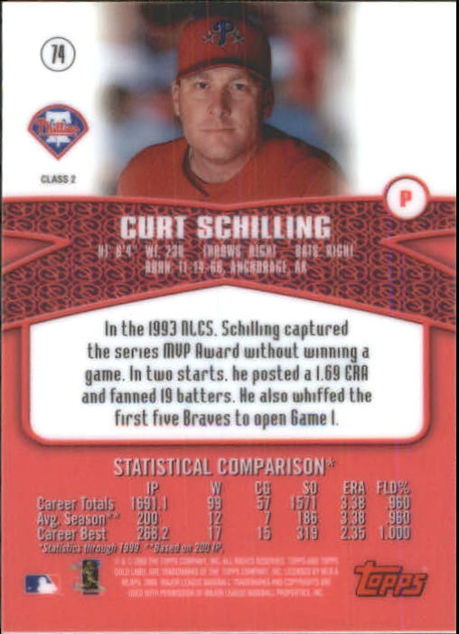 2000 Topps Gold Label Class 2 #74 Curt Schilling back image