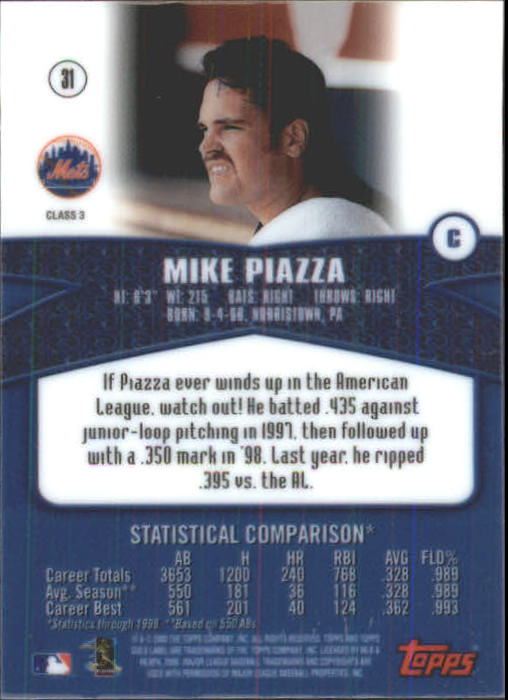2000 Topps Gold Label Class 3 #31 Mike Piazza back image