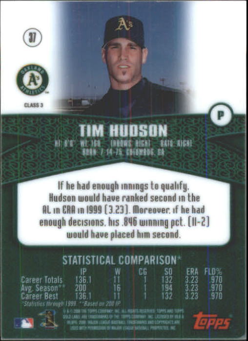 2000 Topps Gold Label Class 3 #37 Tim Hudson back image