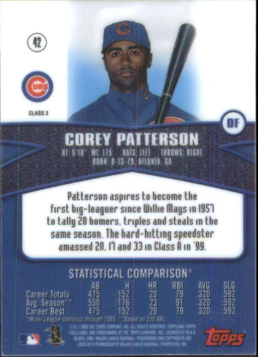 2000 Topps Gold Label Class 3 #42 Corey Patterson back image