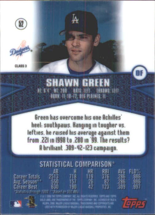 2000 Topps Gold Label Class 3 #52 Shawn Green back image