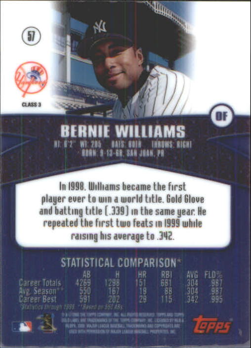 2000 Topps Gold Label Class 3 #57 Bernie Williams back image