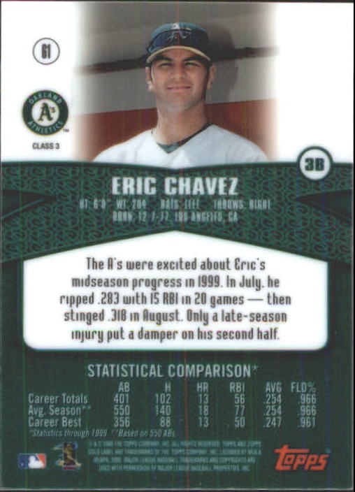 2000 Topps Gold Label Class 3 #61 Eric Chavez back image