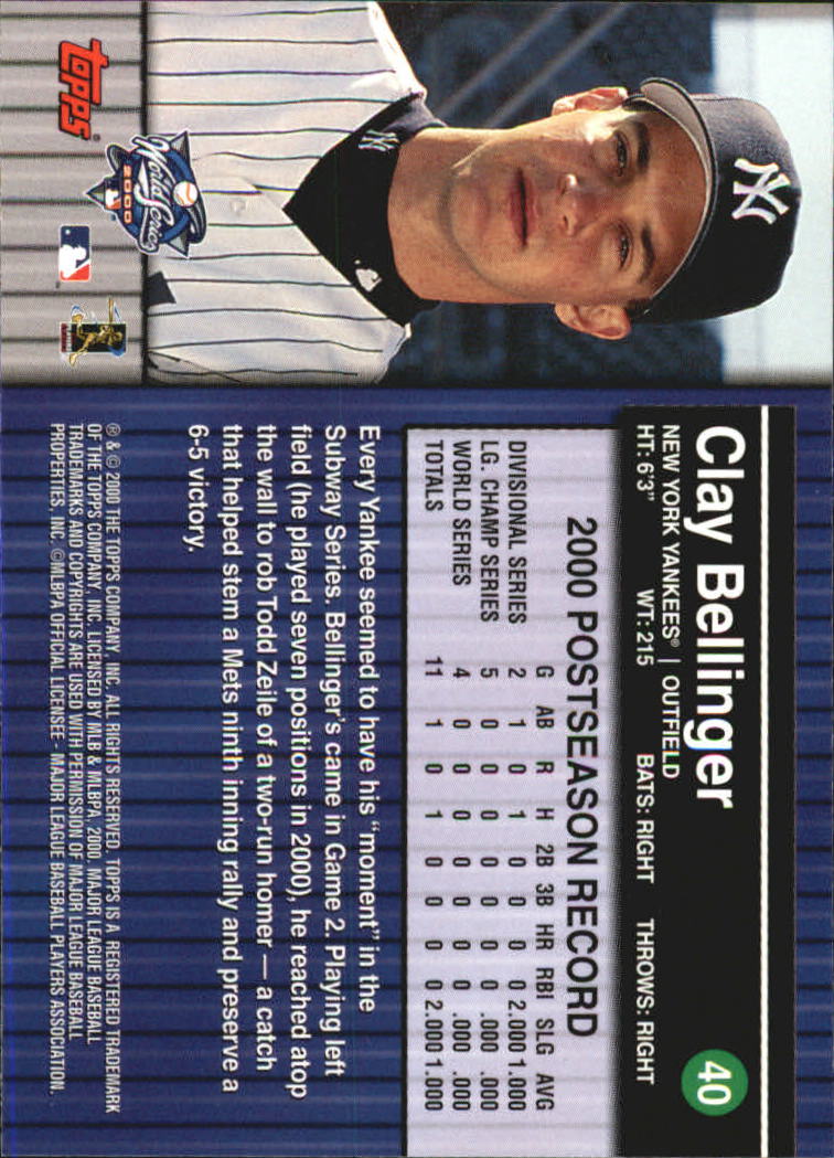 2000 Topps Subway Series #40 Clay Bellinger back image