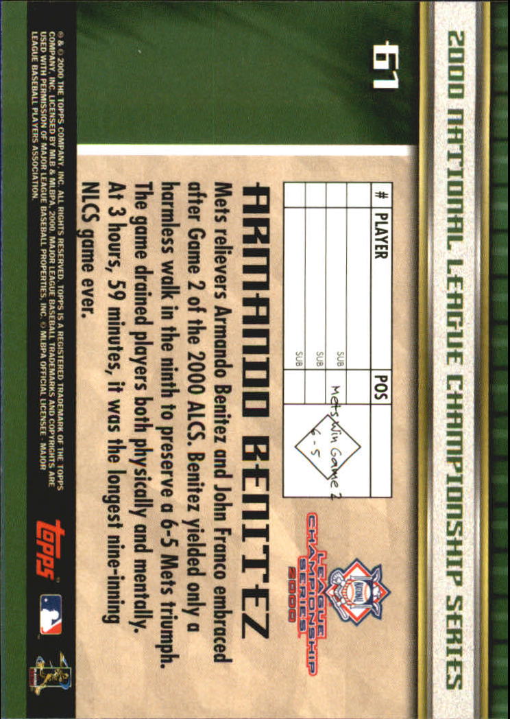 B6083- 2000 Topps Subway Serie Mets Yankees 1-100 -du Pick- 15 + Gratis US - Bild 73 von 131