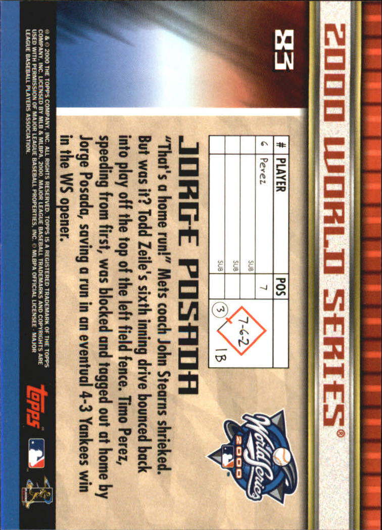 B6083- 2000 Topps Subway Serie Mets Yankees 1-100 -du Pick- 15 + Gratis US - Bild 109 von 131