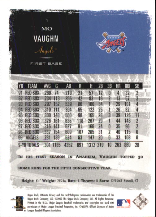 2000 Ultimate Victory #1 Mo Vaughn back image
