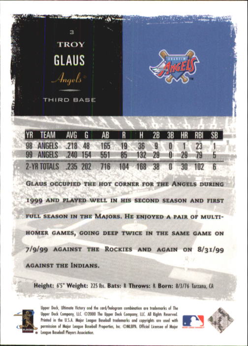 2000 Ultimate Victory #3 Troy Glaus back image