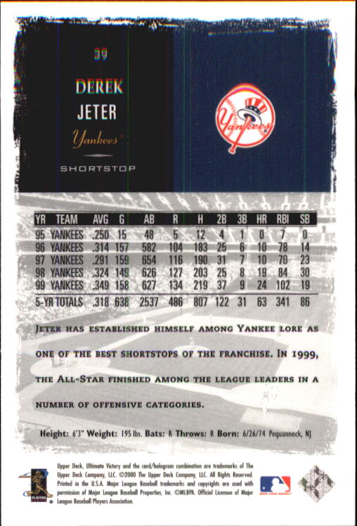 2000 Ultimate Victory #39 Derek Jeter back image