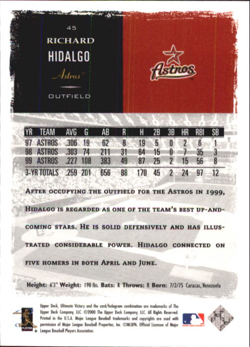 2000 Ultimate Victory #45 Richard Hidalgo back image