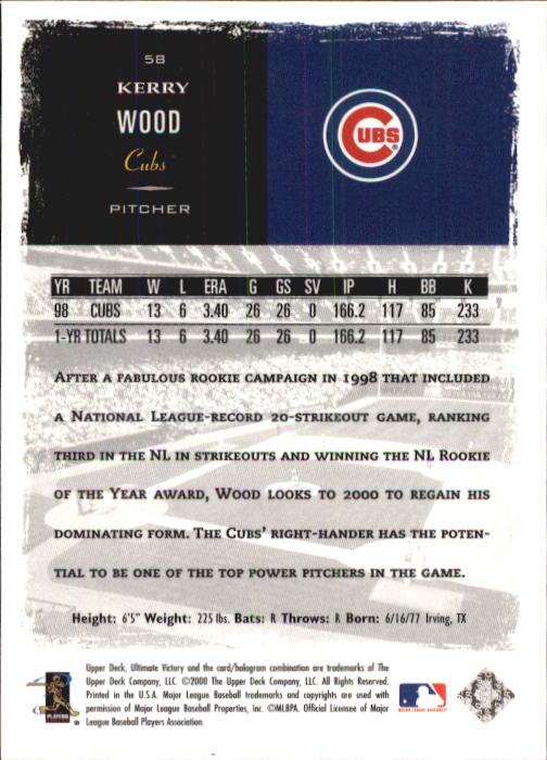 2000 Ultimate Victory #58 Kerry Wood back image