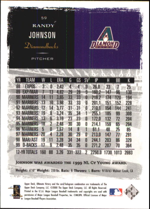 2000 Ultimate Victory #59 Randy Johnson back image