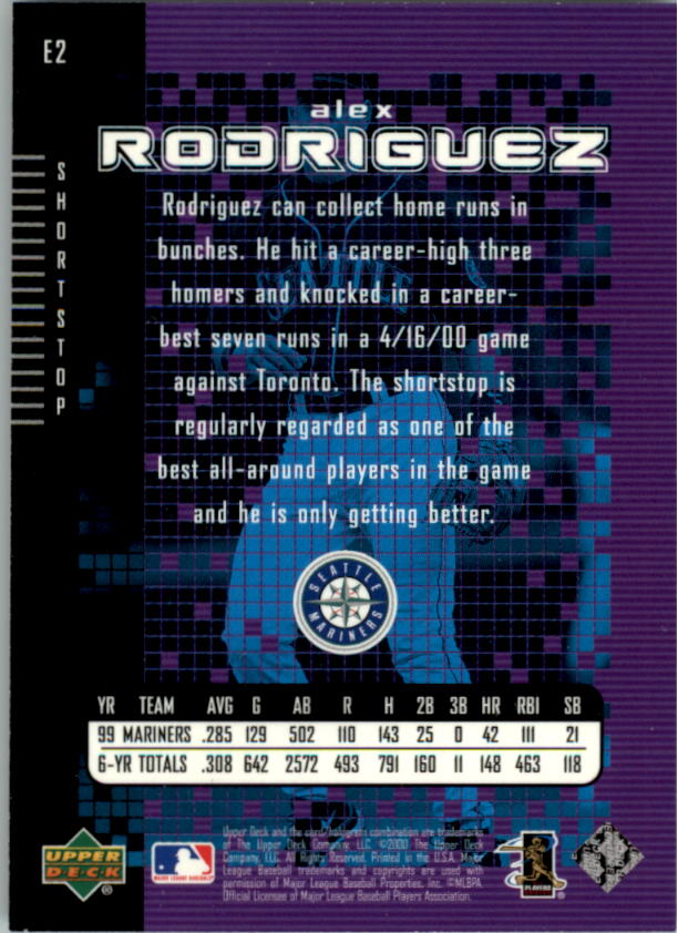 2000 Upper Deck e-Card #E2 Alex Rodriguez back image