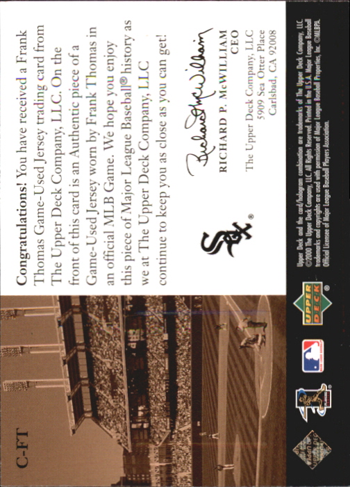 2000 Upper Deck Game Jersey #FT Frank Thomas H1 back image