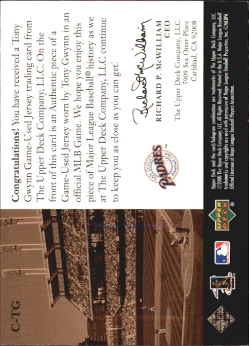 2000 Upper Deck Game Jersey #TG Tony Gwynn HR2 back image