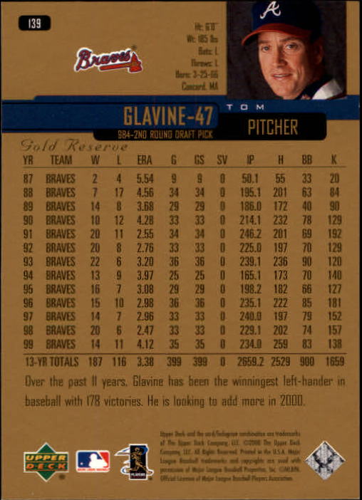 2000 Upper Deck Gold Reserve #139 Tom Glavine