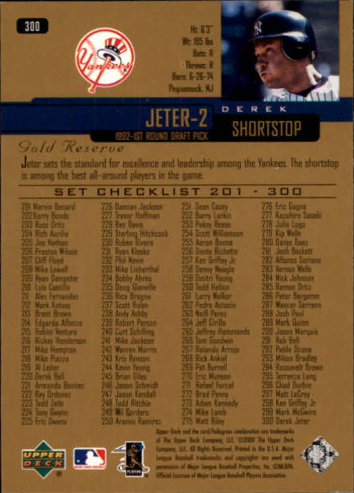 2000 Upper Deck Gold Reserve #300 Derek Jeter CL back image