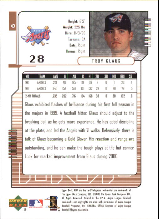 2000 Upper Deck MVP #6 Troy Glaus back image