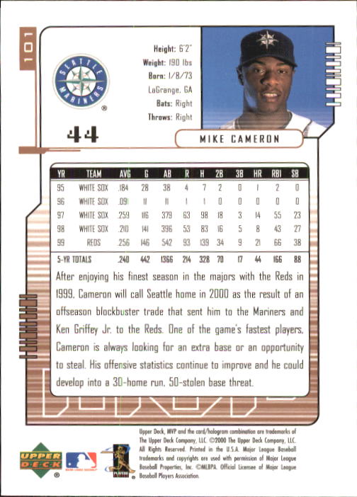 2000 Upper Deck MVP #101 Mike Cameron back image