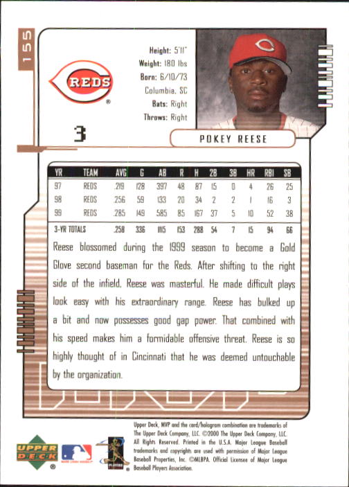 2000 Upper Deck MVP #155 Pokey Reese back image