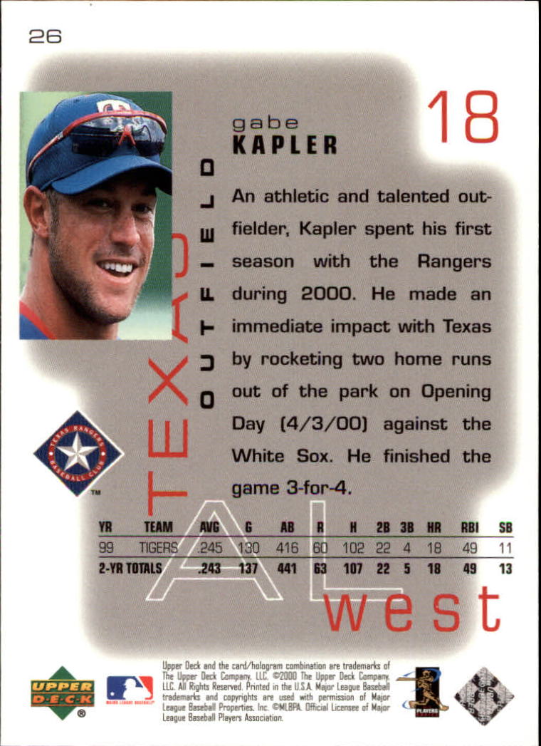 2000 Upper Deck Pros and Prospects #26 Gabe Kapler back image