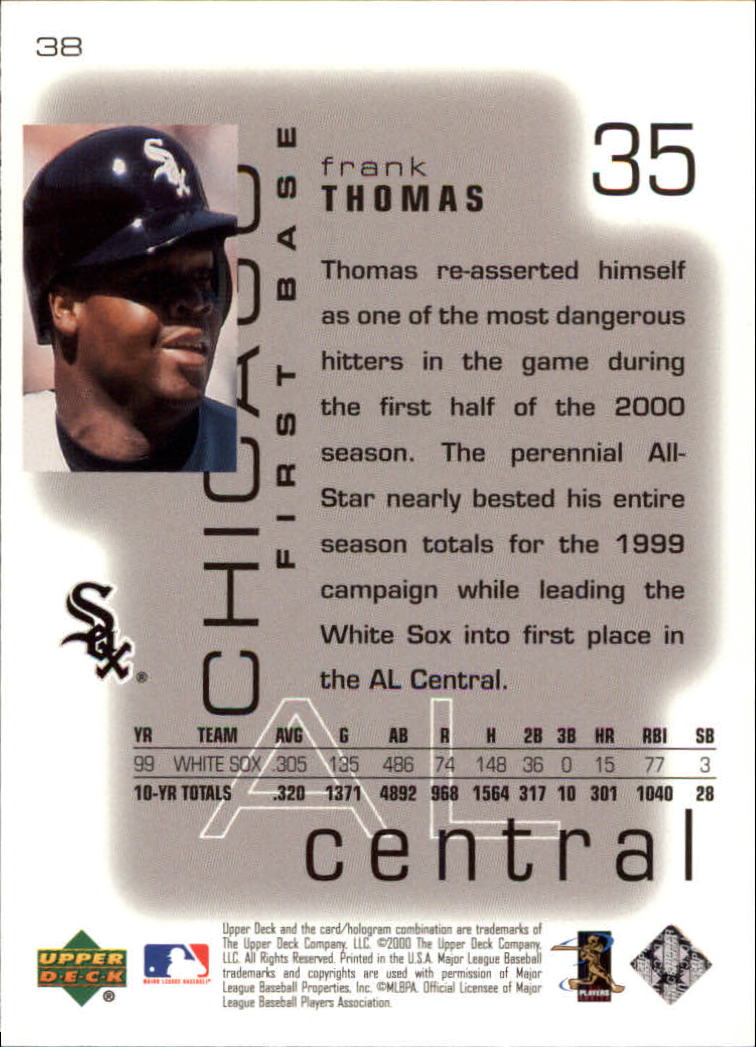 2000 Upper Deck Pros and Prospects #38 Frank Thomas back image