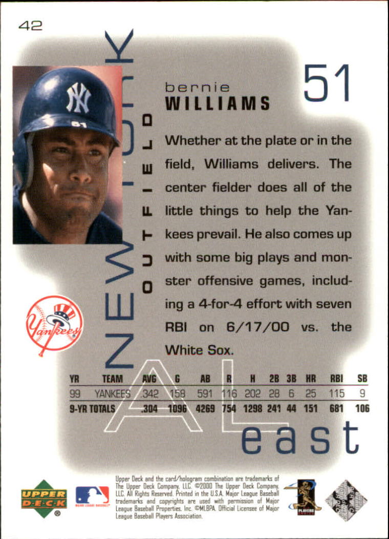 2000 Upper Deck Pros and Prospects #42 Bernie Williams back image