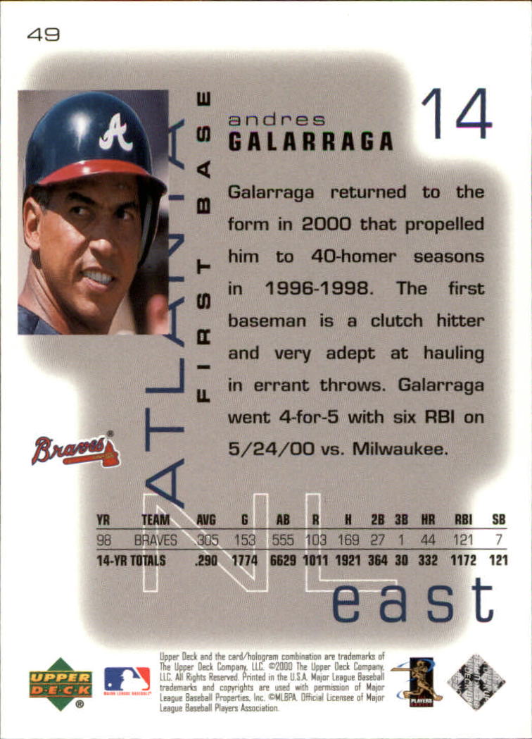 2000 Upper Deck Pros and Prospects #49 Andres Galarraga back image