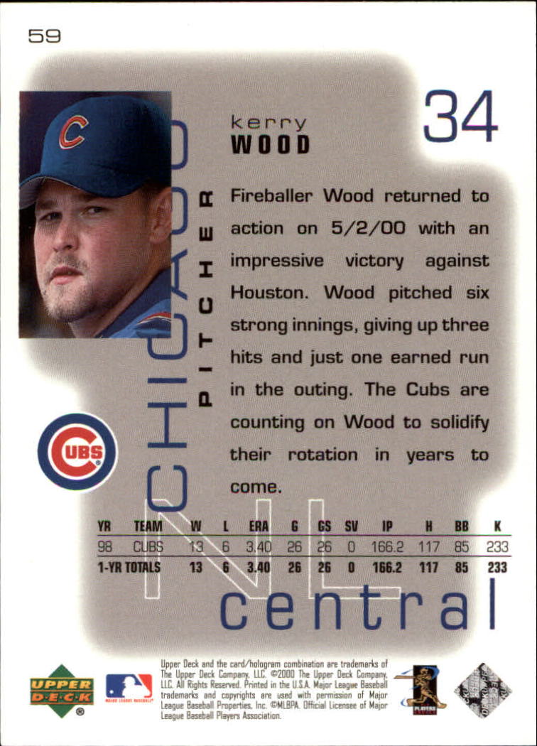 2000 Upper Deck Pros and Prospects #59 Kerry Wood back image