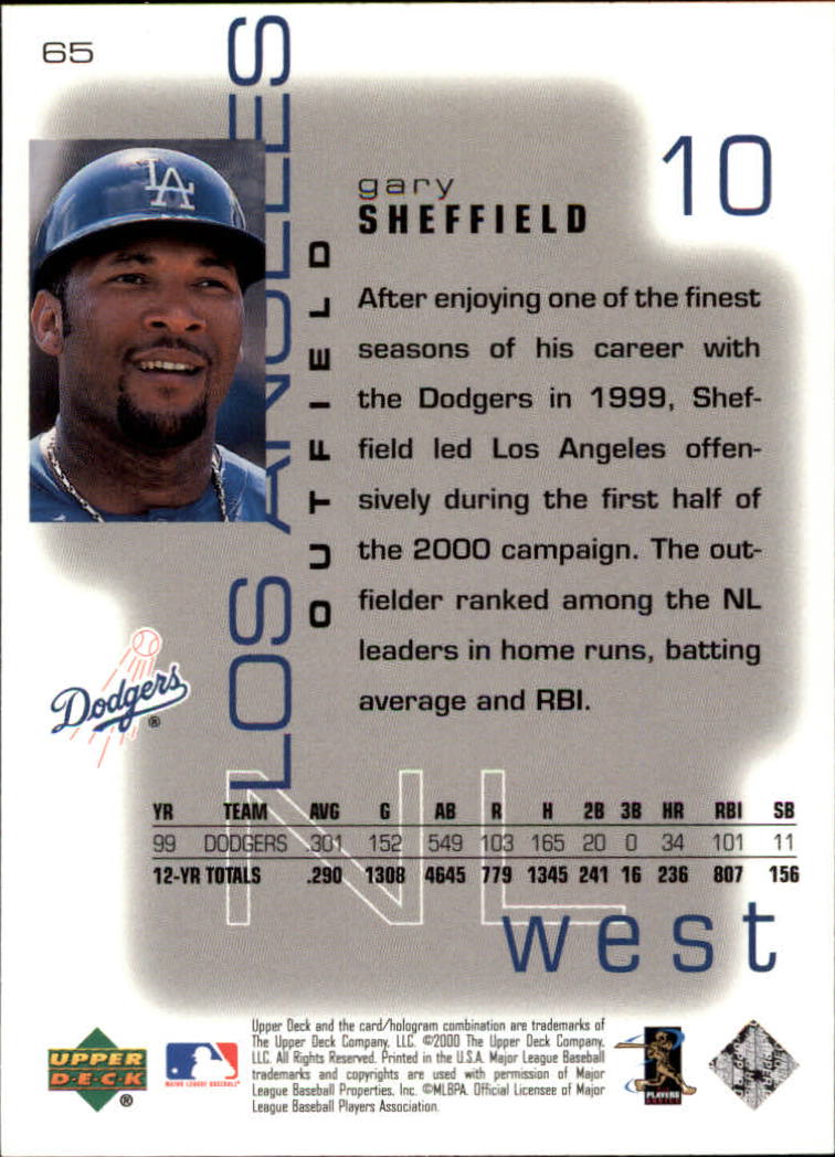 2000 Upper Deck Pros and Prospects #65 Gary Sheffield back image