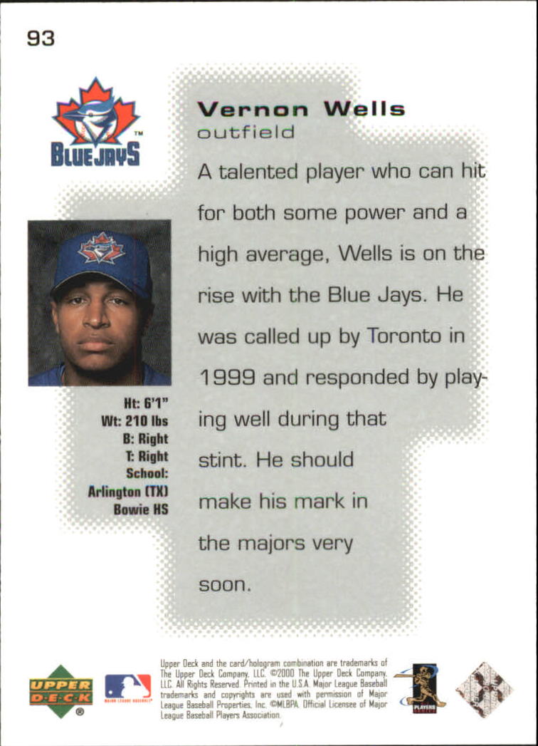 2000 Upper Deck Pros and Prospects #93 Vernon Wells PS back image