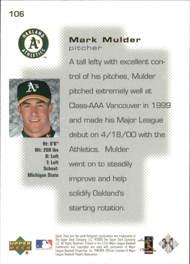 2000 Upper Deck Pros and Prospects #106 Mark Mulder PS back image