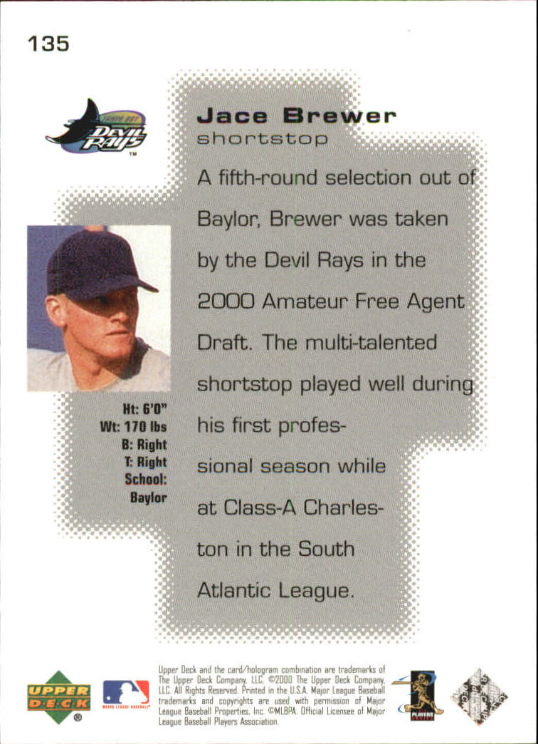 2000 Upper Deck Pros and Prospects #135 Jace Brewer PS RC back image