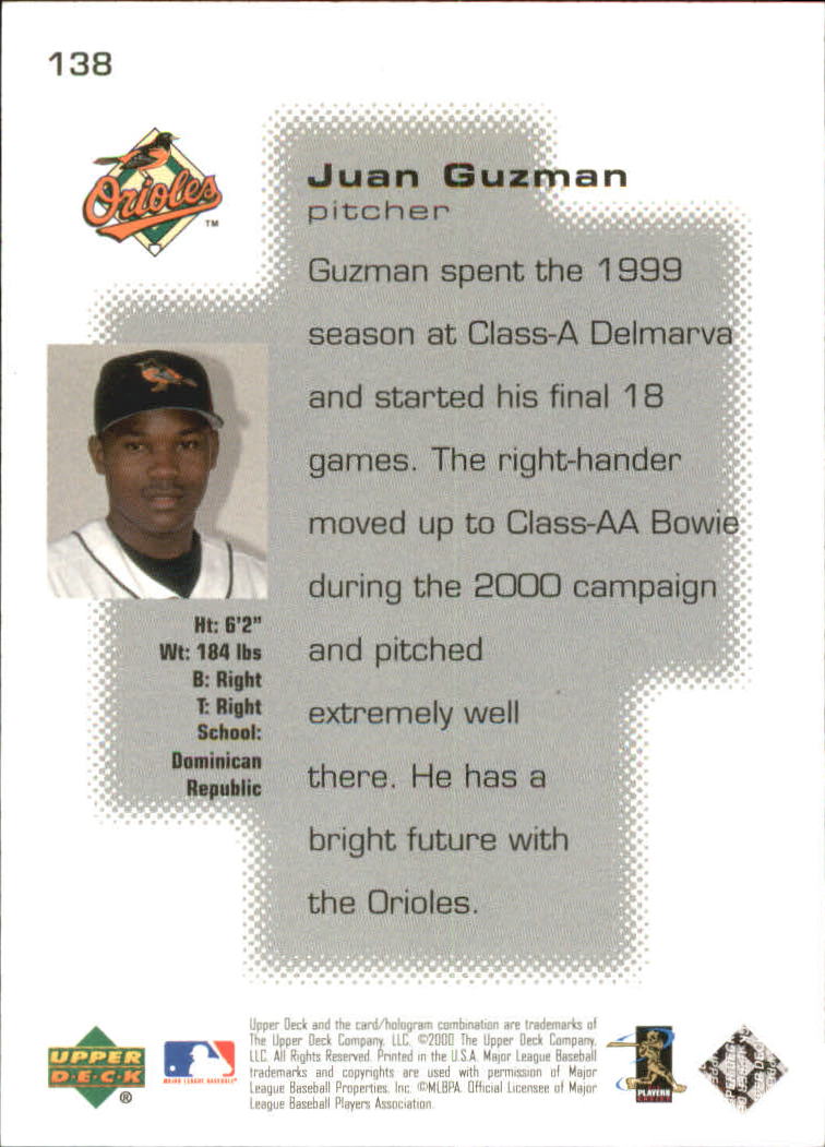 2000 Upper Deck Pros and Prospects #138 Juan Guzman PS RC back image